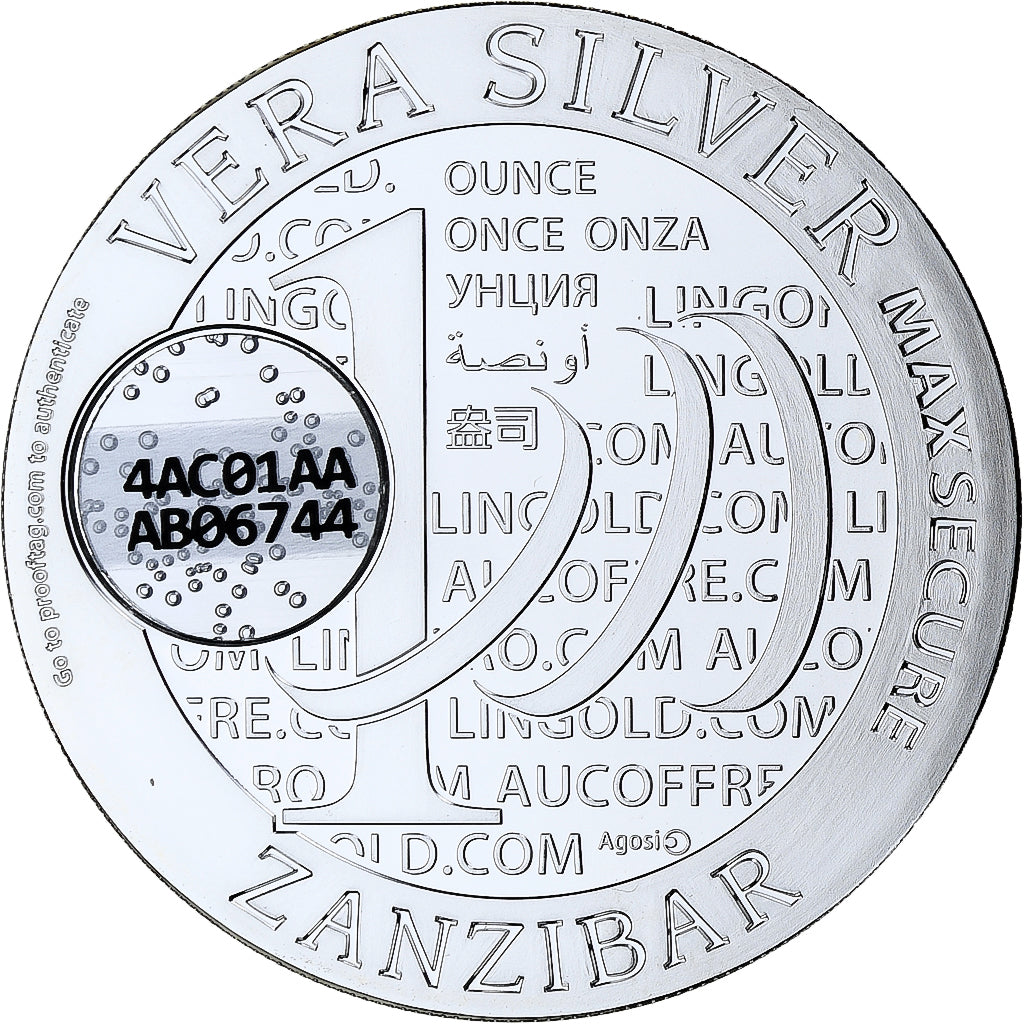 Zanzibar, 1000 Shillings, 1 Vera Silver Oz, 2015, BE, Argent, FDC