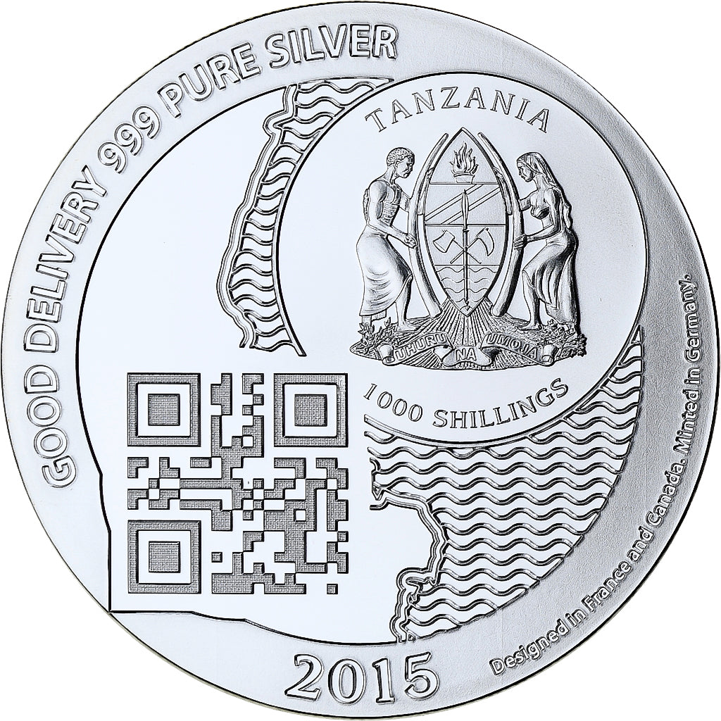 Zanzibar, 1000 Shillings, 1 Vera Silver Oz, 2015, BE, Argent, FDC