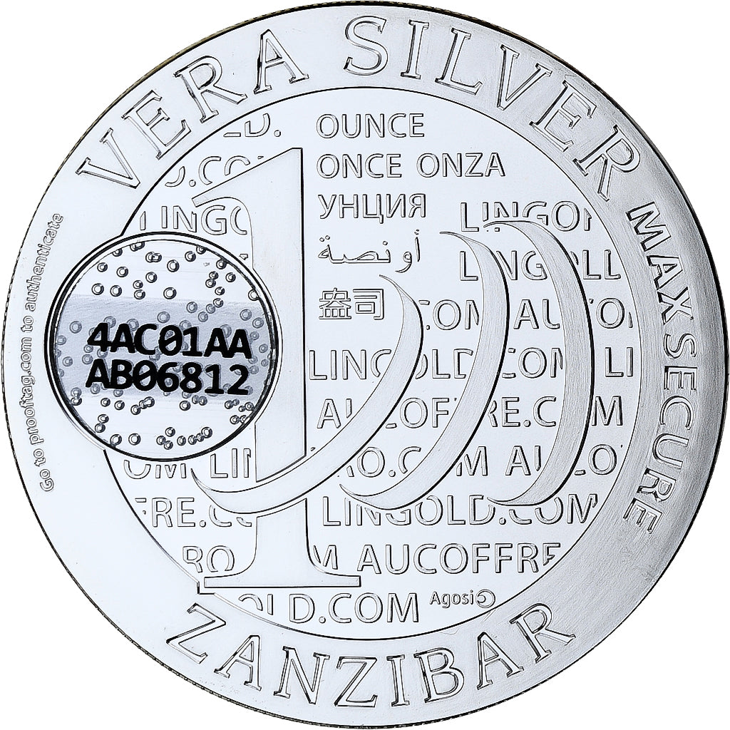 Zanzíbar, 1000 Shillings, 1 Vera Silver Oz, 2015, Prueba, Plata, FDC