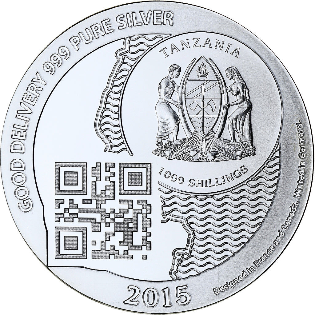 Zanzibar, 1000 Shillings, 1 Vera Silver Oz, 2015, FS, Argento, FDC