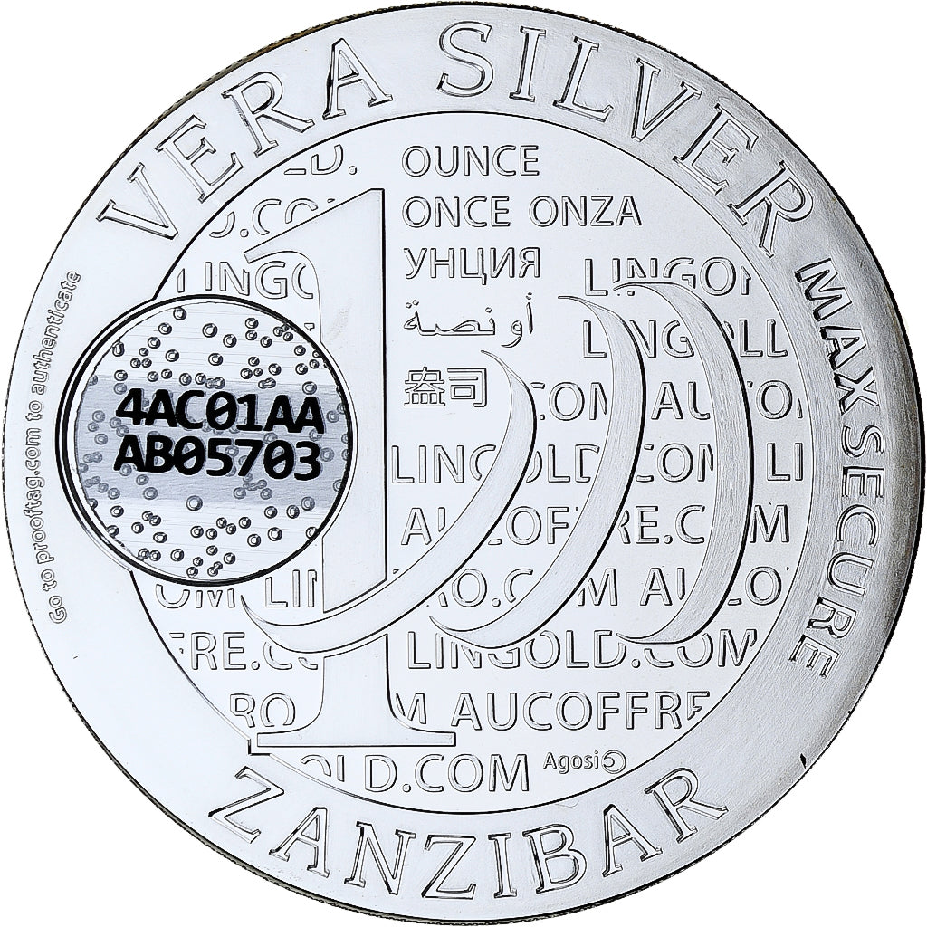 Zanzíbar, 1000 Shillings, 1 Vera Silver Oz, 2015, Prueba, Plata, FDC