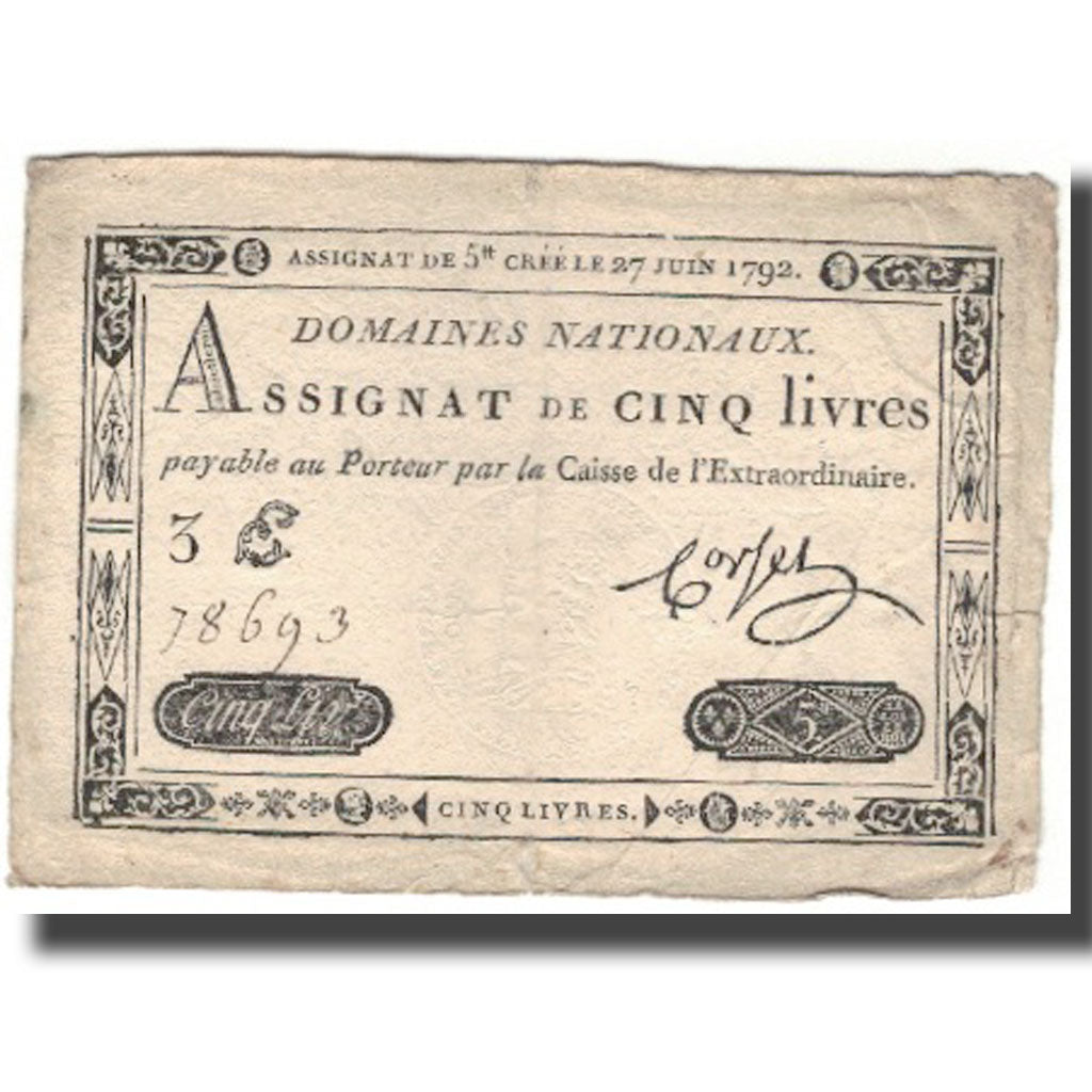 Francia, 5 Livres, 1792, Corsel, 1792-06-27, BC+, KM:A60, Lafaurie:155
