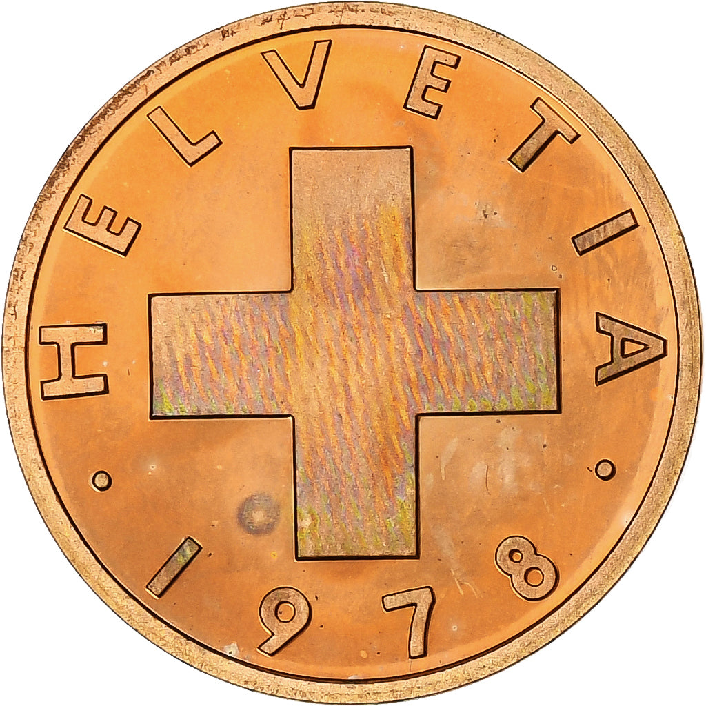Switzerland, 1 Rappen, Croix Suisse, 1978, Bern, Proof, Bronze, MS(64), KM:46