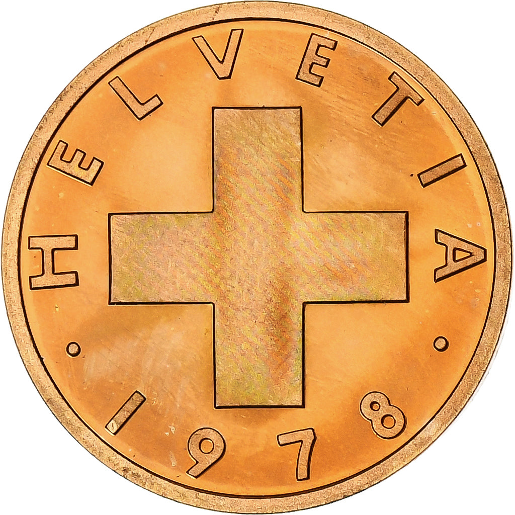 Switzerland, 1 Rappen, Croix Suisse, 1978, Bern, Proof, Bronze, MS(64), KM:46