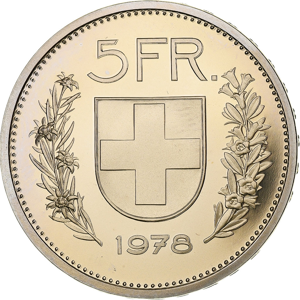Suiza, 5 Francs, tête de berger, 1978, Bern, Prueba, Cobre - níquel, FDC