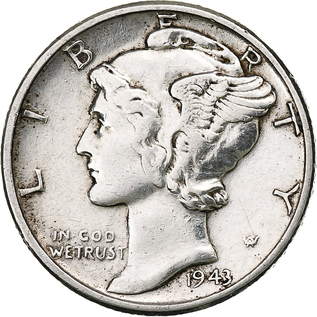 United States, Dime, Mercury, 1943, Philadelphia, Silver, EF(40-45)