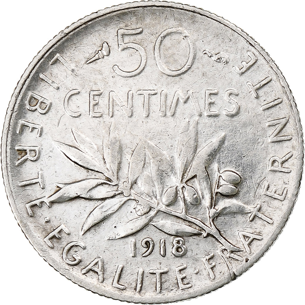 France, 50 Centimes, Semeuse, 1918, Paris, Silver, EF(40-45), Gadoury:420
