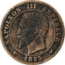 Francia, Napoleon III, 2 Centimes, 1855, Lille, Bronce, BC+, Gadoury:103