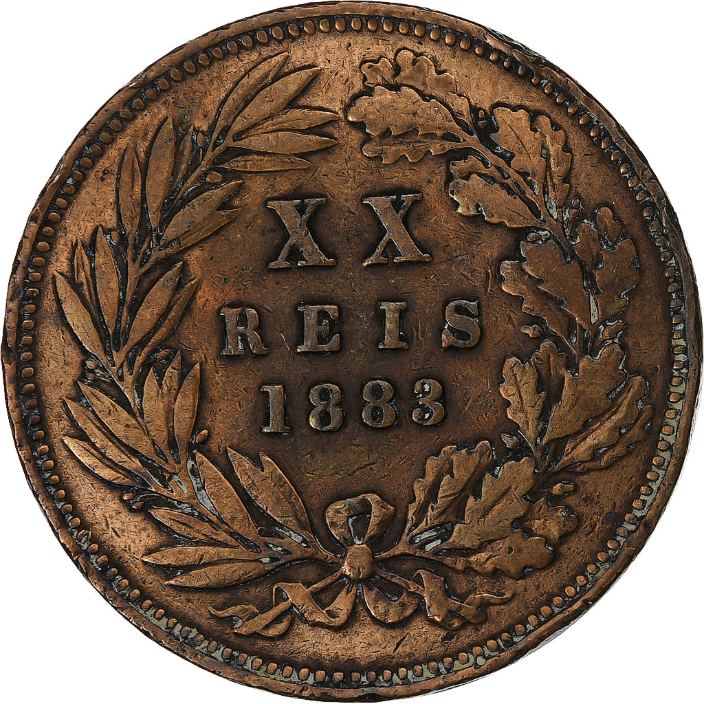 Portugal, Luiz I, 20 Reis, 1883, Lisbon, Brązowy, VF(20-25), KM:527