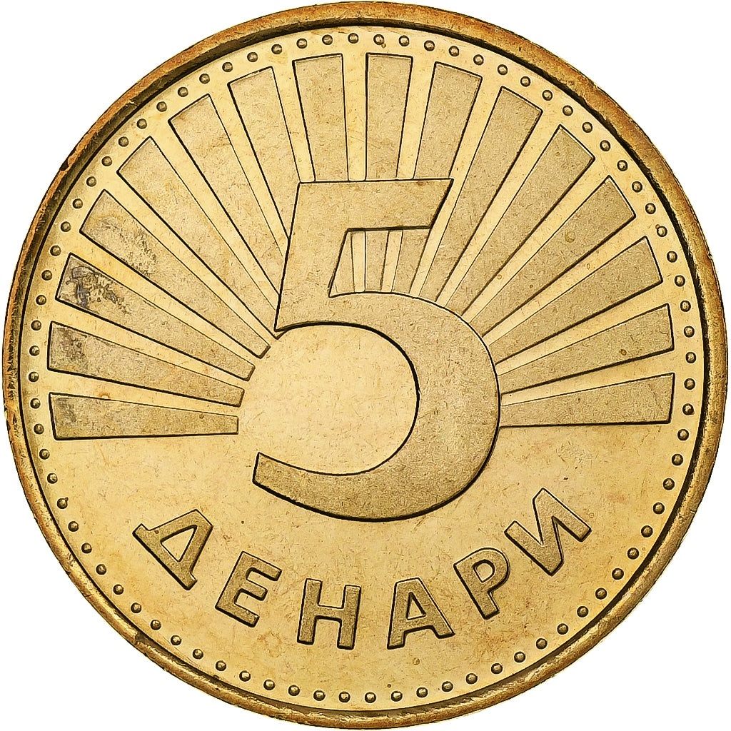 Mazedonien, 5 Denari, 1993, Messing, UNZ+, KM:4