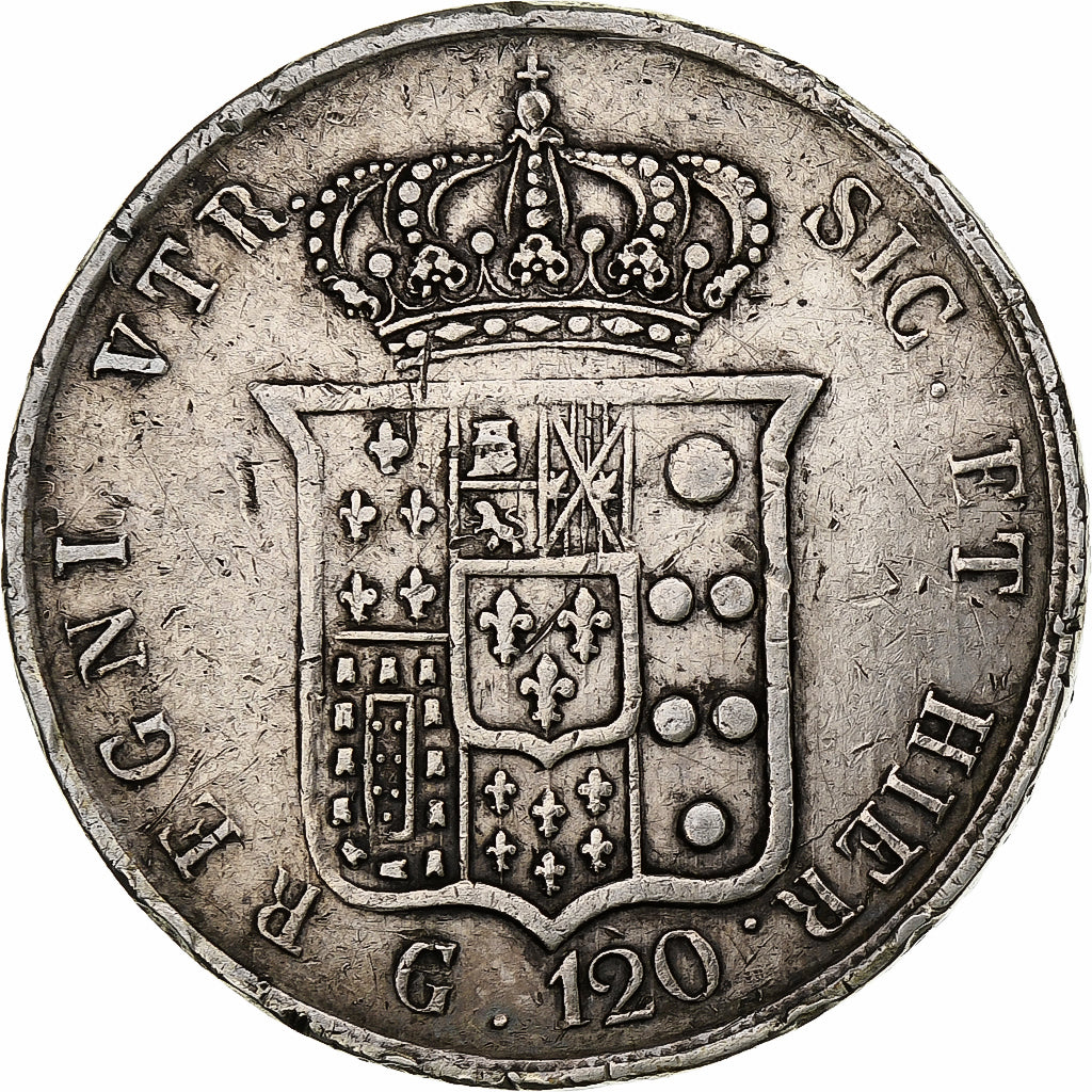 Włochy, Ferdinando II, 120 Grana, 1857, Naples, Srebro, VF(30-35), KM:370