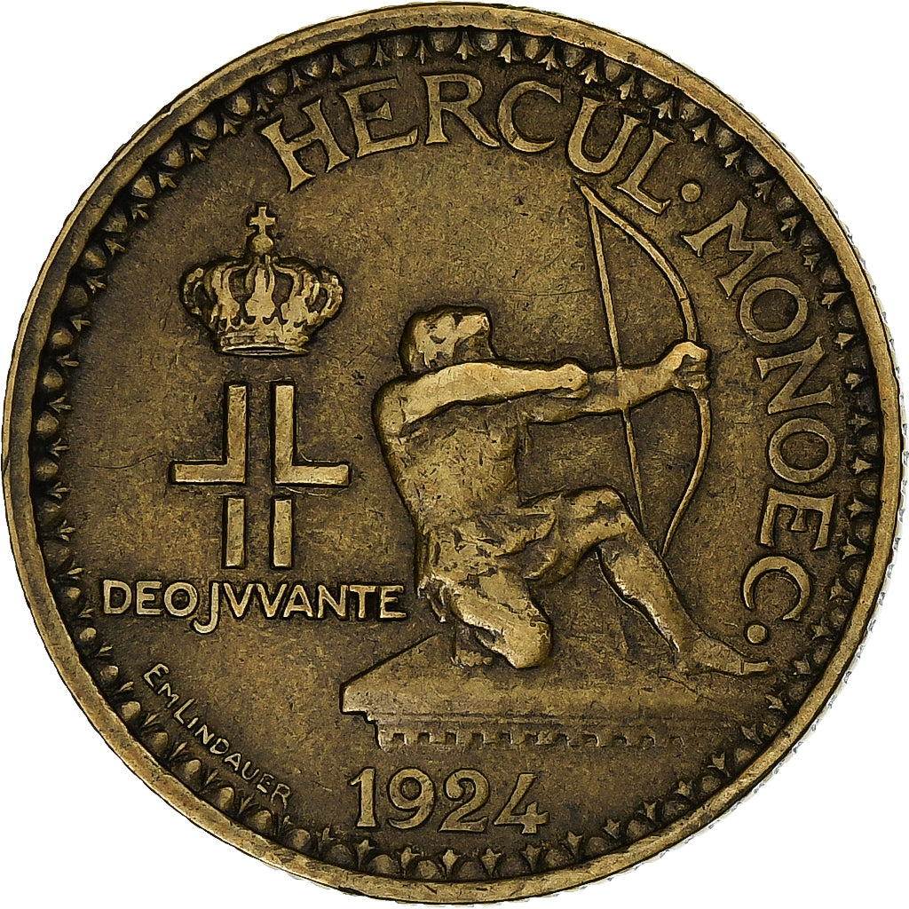 Monaco, Louis II, 2 Francs, 1924, Poissy, Cupro-Aluminium, EF(40-45)