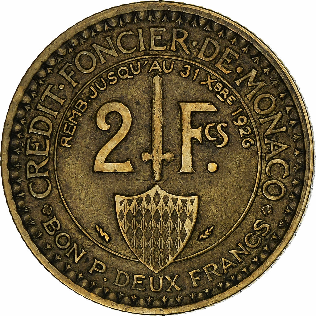 Monaco, Louis II, 2 Francs, 1924, Poissy, Cupro-Aluminium, EF(40-45)