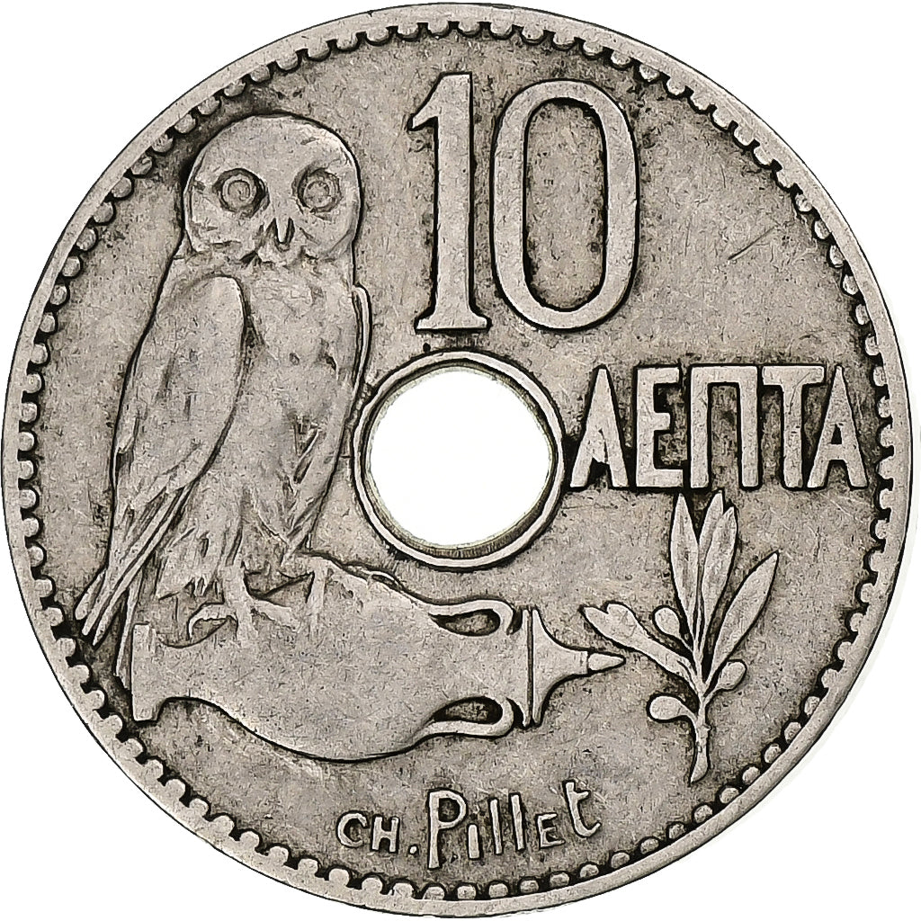 Griechenland, George I, 10 Lepta, 1912, Paris, Nickel, SS, KM:63