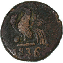 French India, Doudou, 1836, Pondicherry, Coq, Bronze, VF(30-35)