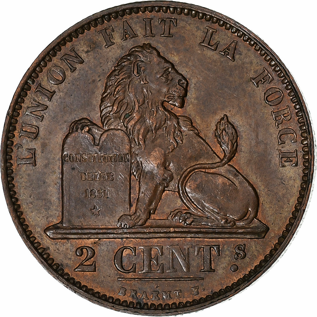 Belgio, Leopold II, 2 Centimes, 1874, Brussels, Rame, BB+, KM:35.1