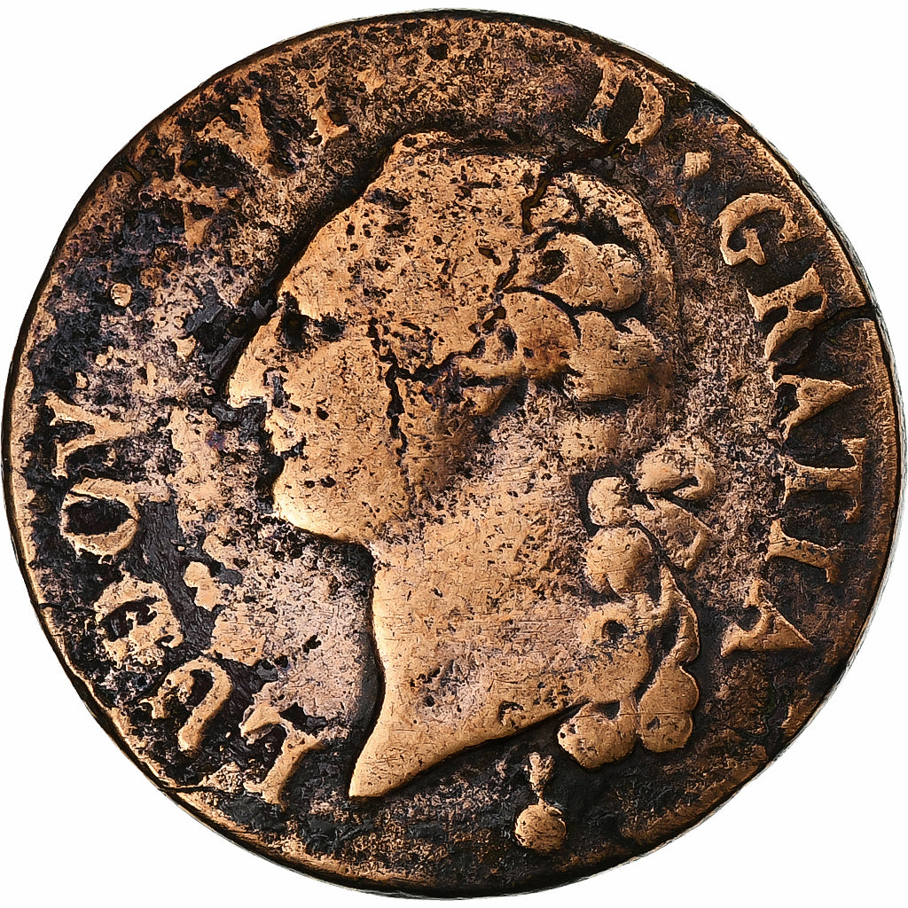 França, Louis XVI, Sol, 1791, Metz, 2nd semestre, Cobre, VF(30-35), Gadoury:350