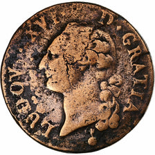 França, Louis XVI, Sol, 1791, Metz, 2nd semestre, Cobre, VF(30-35), Gadoury:350