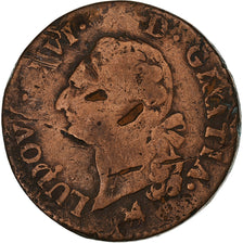 Frankreich, Louis XVI, Sol, 1791, Rouen, 2nd semestre, Kupfer, SGE+, Gadoury:350