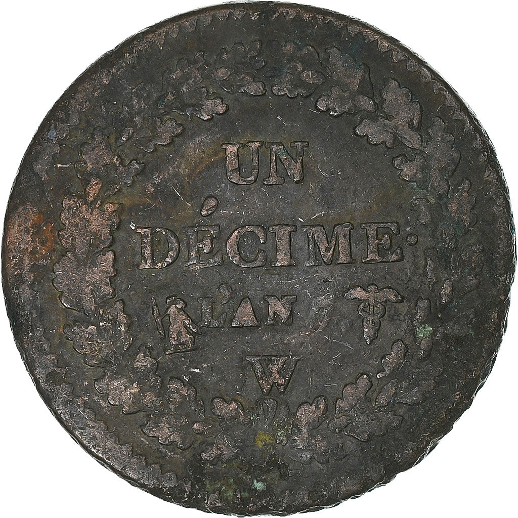 Frankreich, 1 Décime, Dupré, AN 7, Lille, Bronze, S, Gadoury:187