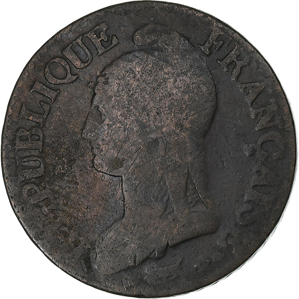 Francia, 5 Centimes, Dupré, AN 8, Paris, Bronce, BC+, Gadoury:126a