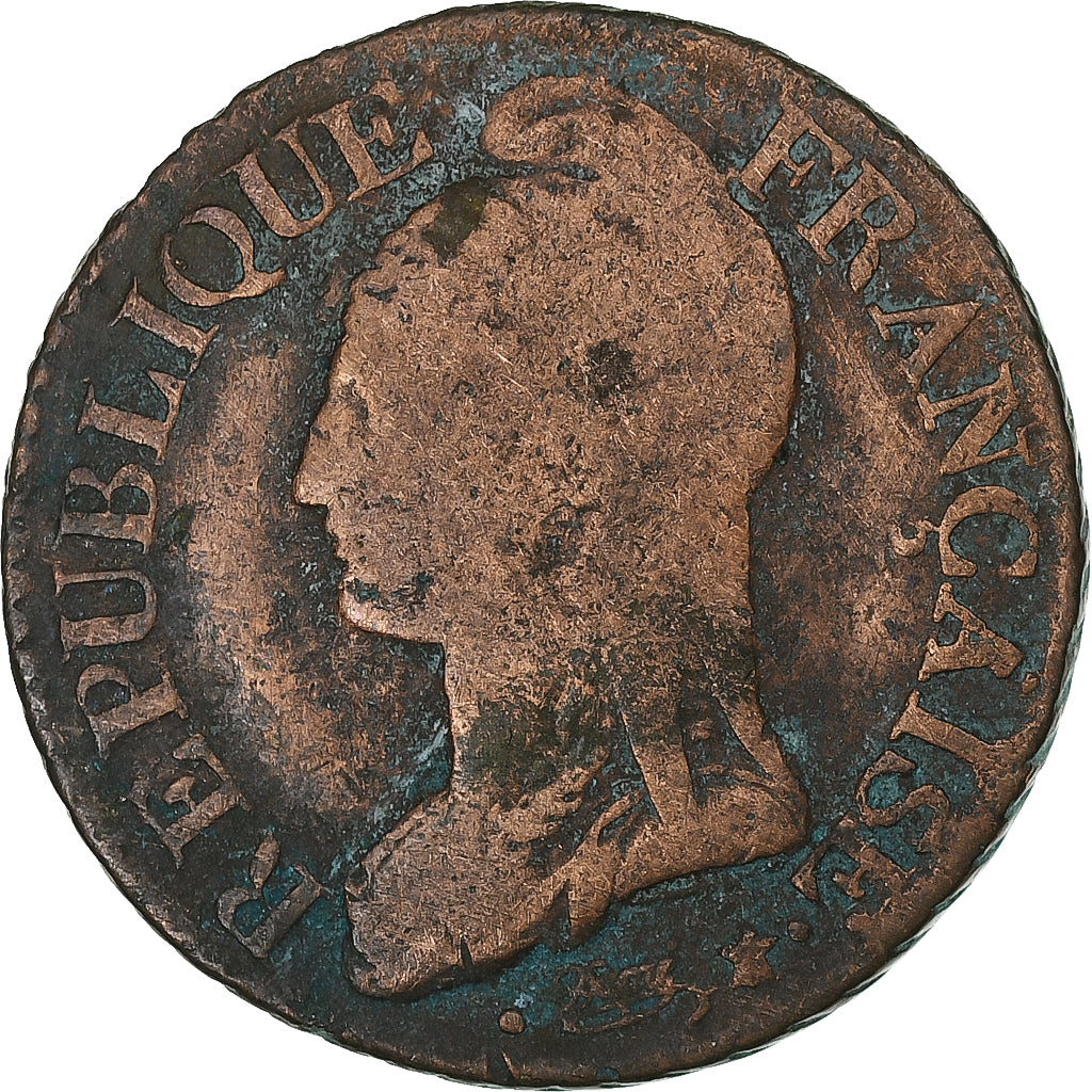France, 5 Centimes, Dupré, AN 8, Strasbourg, Bronze, F(12-15), Gadoury:126a