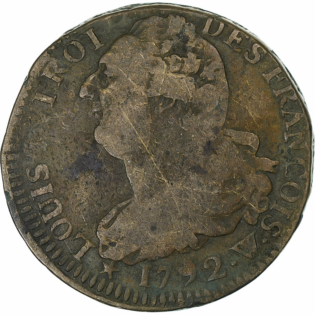 France, Louis XVI, 2 Sols, 1792 / AN 4, Lille, Métal de cloche, TB, Gadoury:25