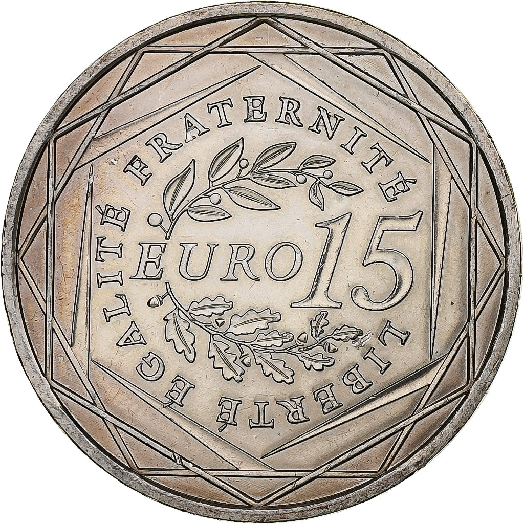 Francja, 15 Euro, Semeuse, 2008, MDP, Srebro, MS(63)