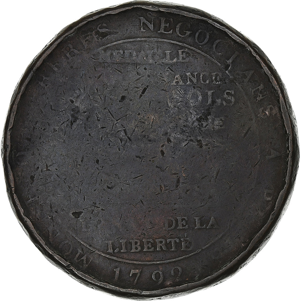 France, Monneron de 5 Sols, 1792 / AN 4, Birmingham, Bronze, F(12-15)