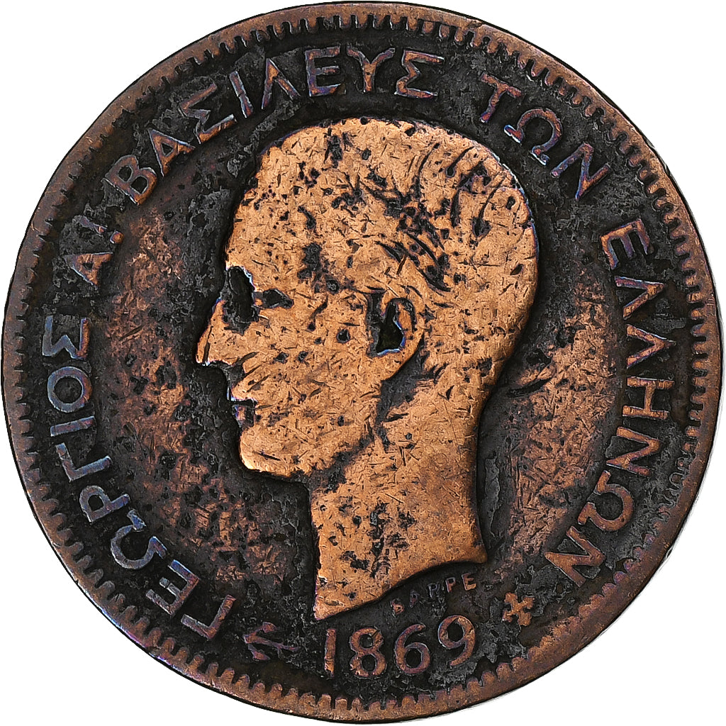 Grèce, George I, 5 Lepta, 1869, Strasbourg, Cuivre, TB+, KM:42