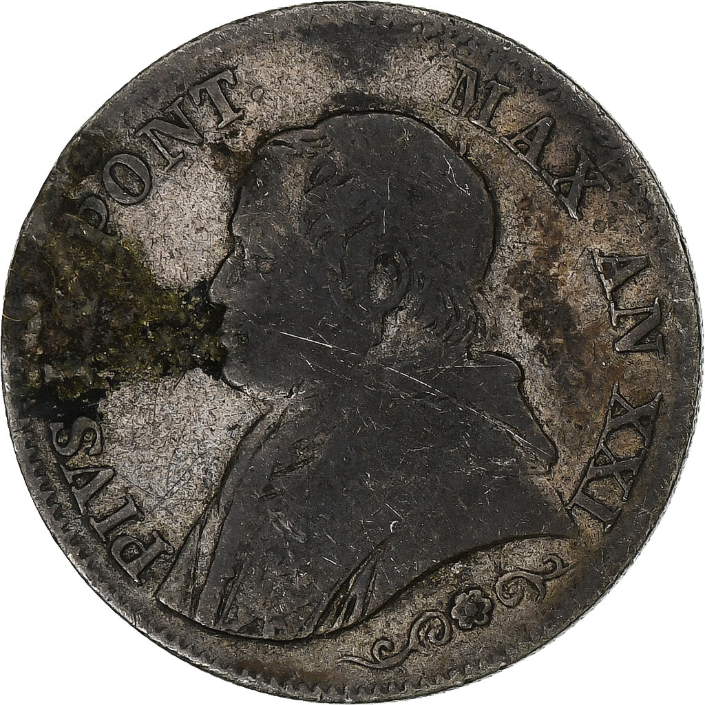 Vatican, PAPAL STATES, Pius IX, 1 Lire, 1866, Rome, Silver, VF(30-35)