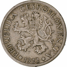 Czechoslovakia, Koruna, 1922, Copper-nickel, AU(55-58), KM:4