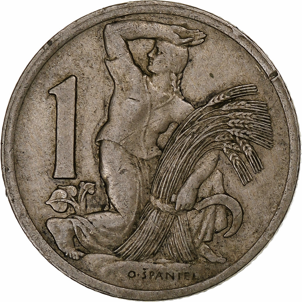Czechoslovakia, Koruna, 1922, Copper-nickel, AU(55-58), KM:4