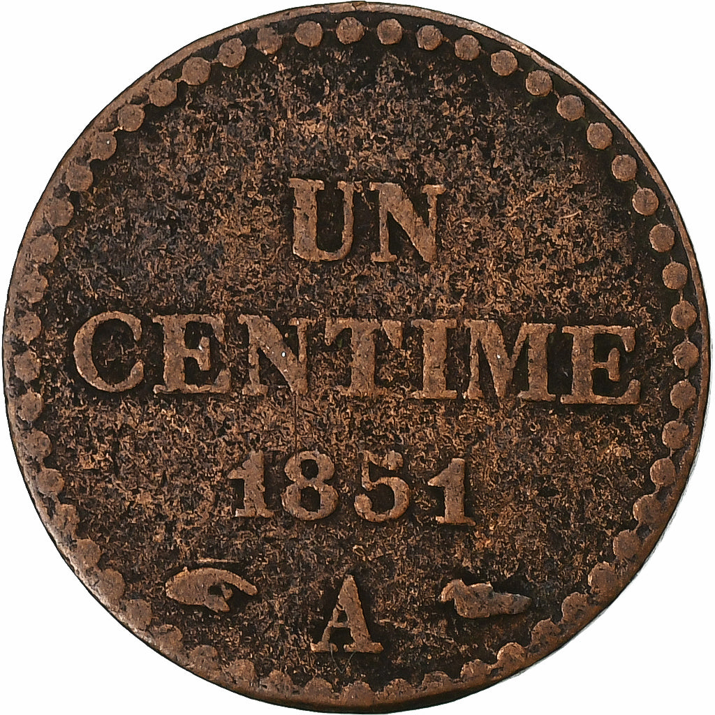 Francia, 1 Centime, Dupré, 1851, Paris, Bronzo, MB+, Gadoury:84