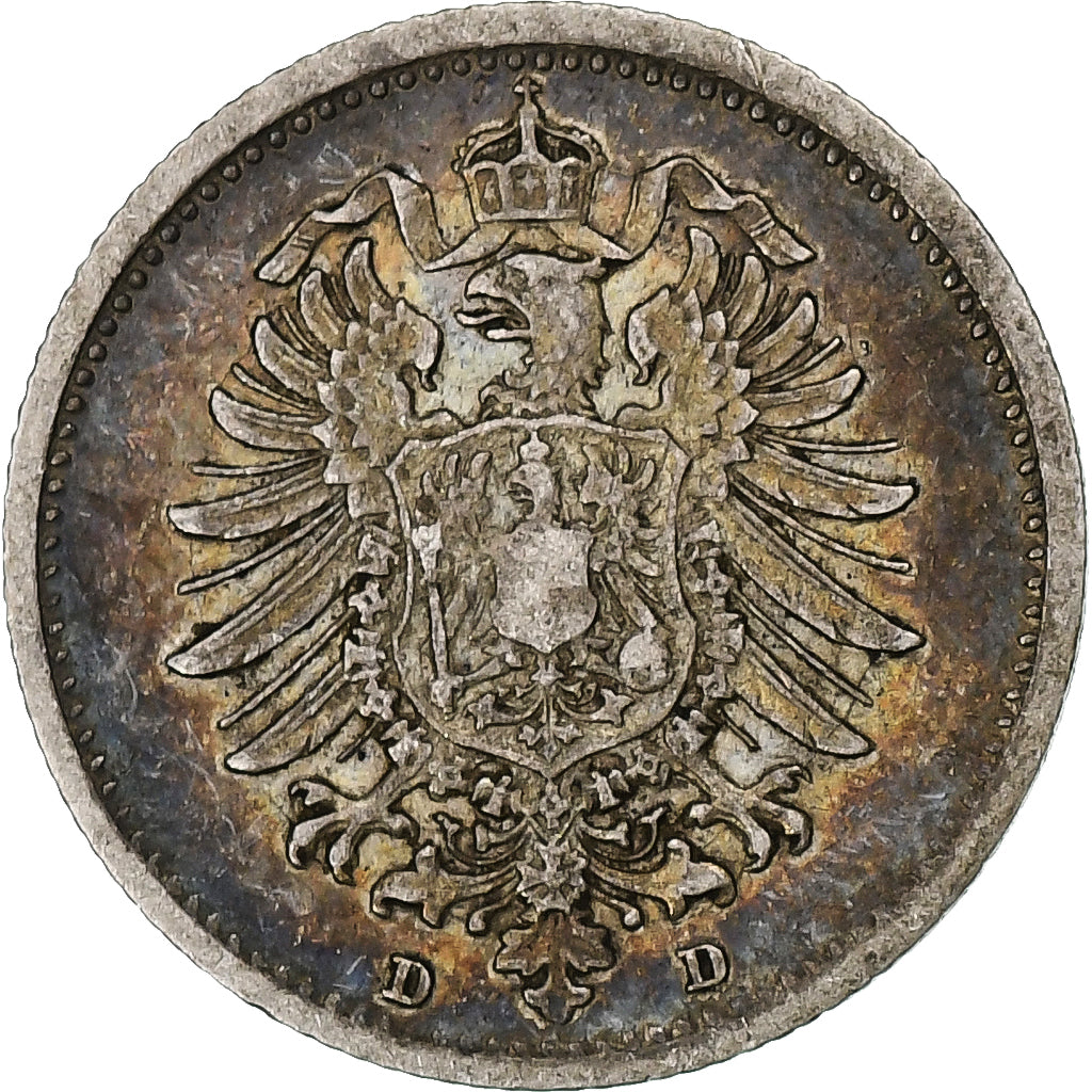 GERMANY - EMPIRE, Wilhelm I, 20 Pfennig, 1876, Munich, Silver, AU(50-53), KM:5