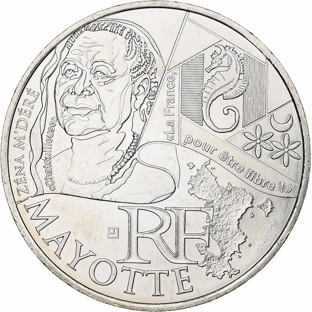 France, 10 Euro, Mayotte, 2012, MDP, Silver, MS(63)