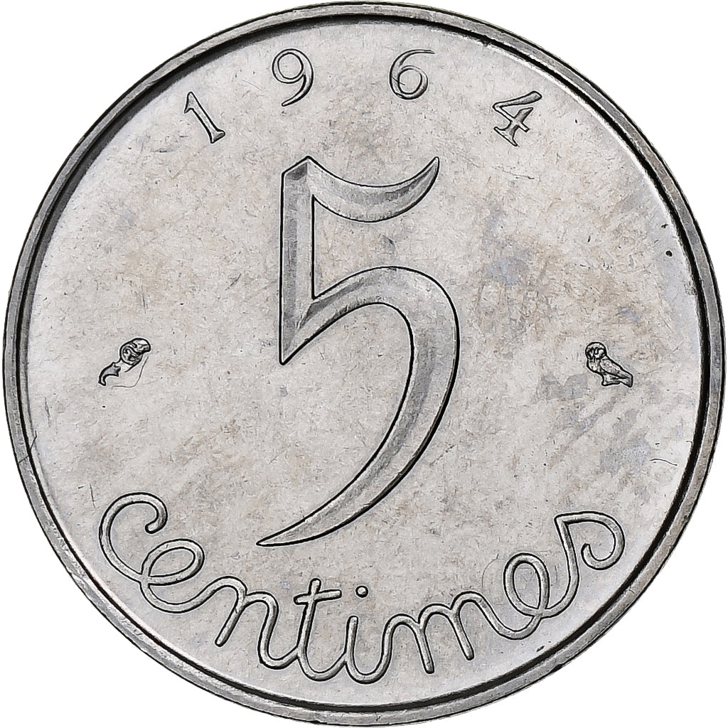 França, 5 Centimes, Épi, 1964, Paris, Aço Inoxidável, MS(65-70)