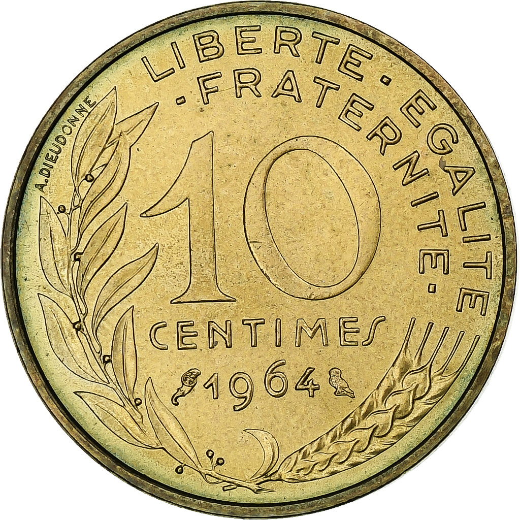 France, 10 Centimes, Marianne, 1964, Paris, Bronze-Aluminium, FDC, Gadoury:293