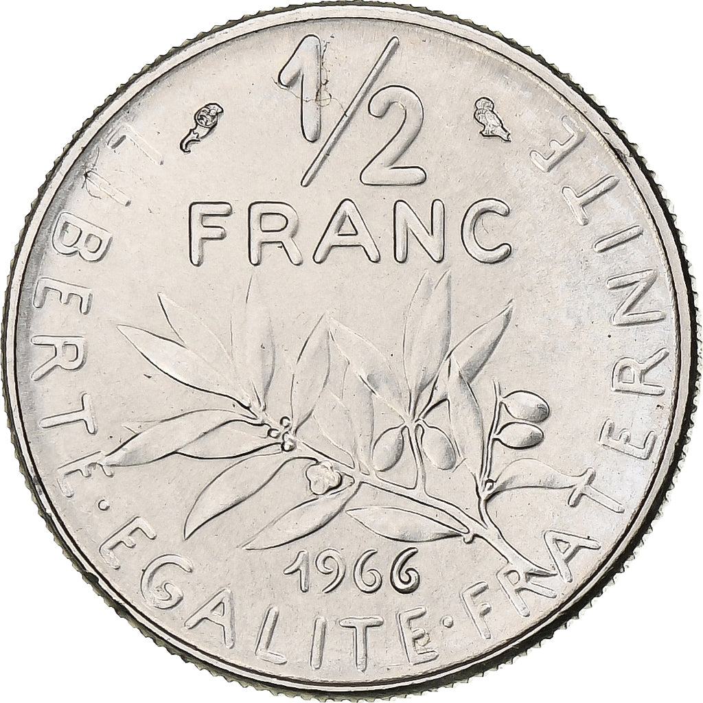 France, 1/2 Franc, Semeuse, 1966, Paris, Nickel, MS(65-70), Gadoury:429