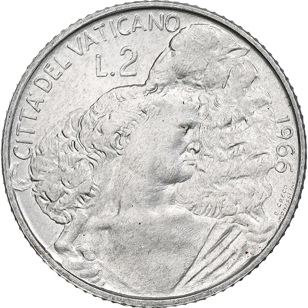 Vatican, Paul VI, 2 Lire, 1966 - Anno IV, Rome, Aluminum, MS(64), KM:85