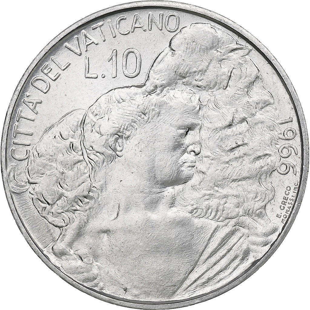 Vatican, Paul VI, 10 Lire, 1966 - Anno IV, Rome, Aluminum, MS(64), KM:87