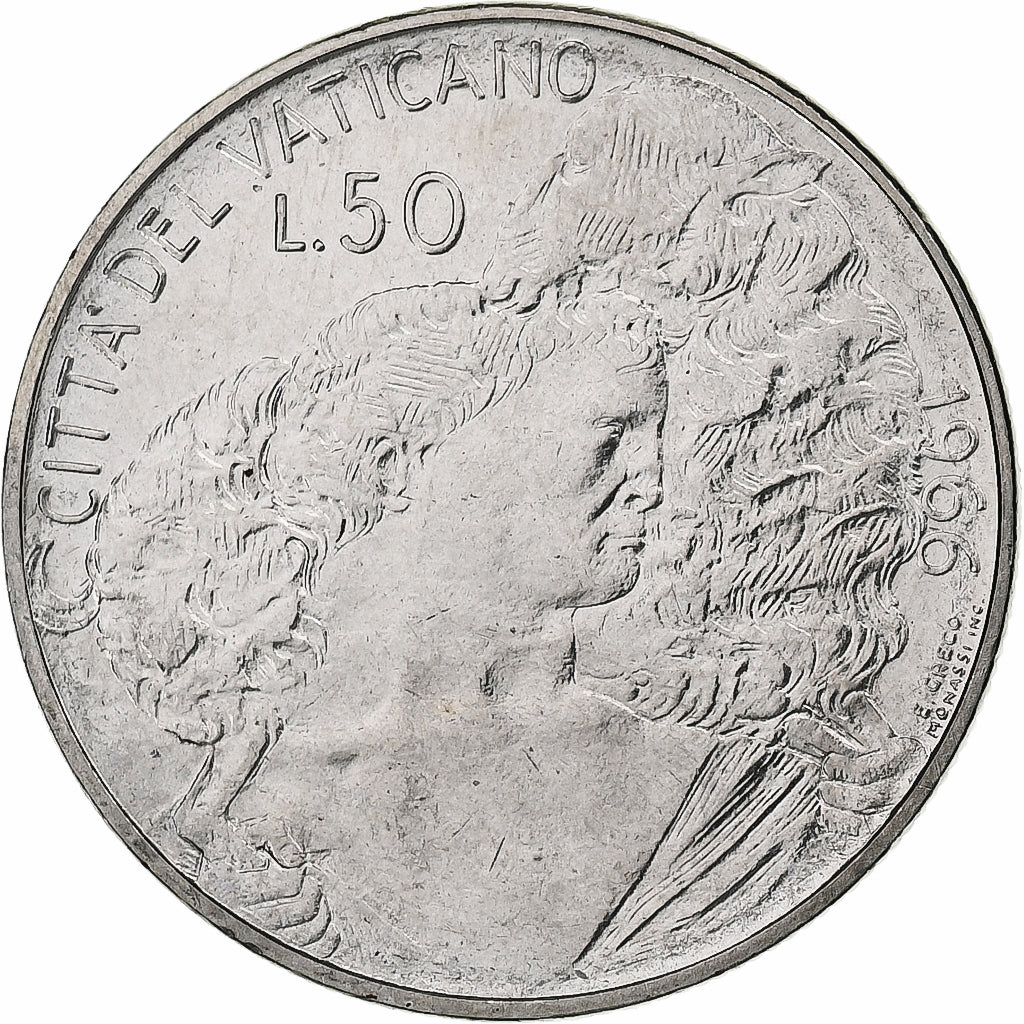 Vaticano, Paul VI, 50 Lire, 1966 - Anno IV, Rome, Aço Inoxidável, MS(64)