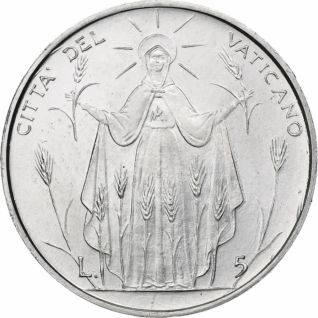 Vaticano, Paul VI, 5 Lire, 1968 (Anno VI), Rome, Alumínio, MS(64), KM:102