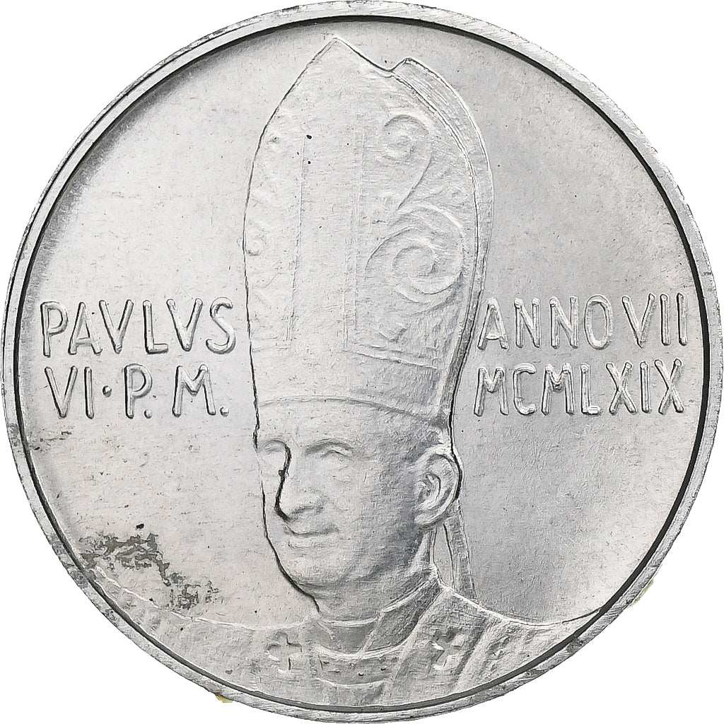 Vaticano, Paul VI, 10 Lire, 1969 - Anno VII, Rome, Alumínio, MS(64), KM:111