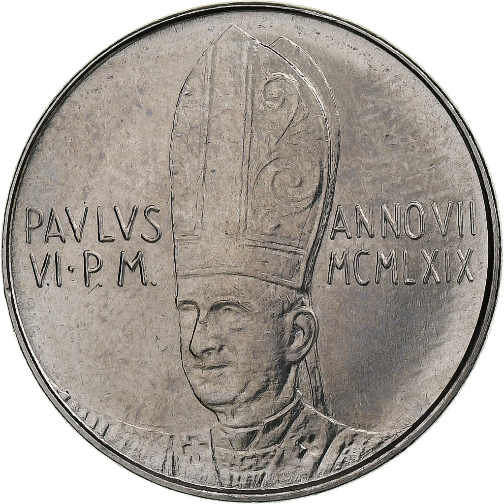 Vaticano, Paul VI, 50 Lire, 1969 - Anno VII, Rome, Aço Inoxidável, MS(64)