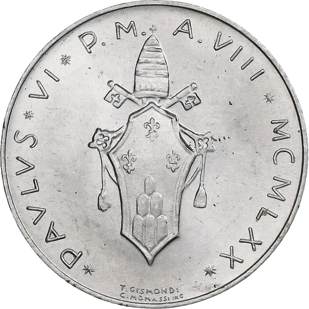 Vaticano, Paul VI, 1 Lire, 1970 (Anno VIII), Rome, Alumínio, MS(64), KM:116