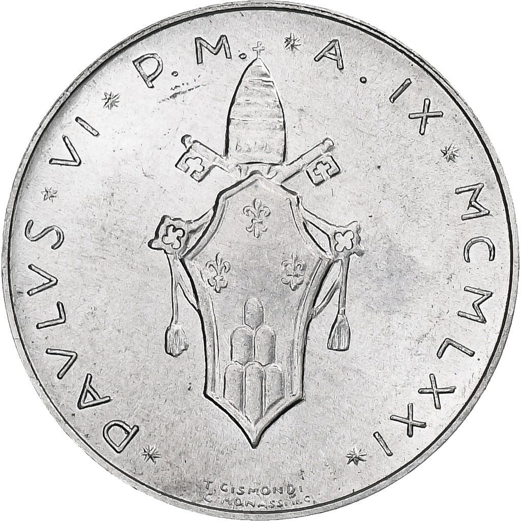 Vaticano, Paul VI, 1 Lire, 1971 (Anno IX), Rome, Alumínio, MS(64), KM:116