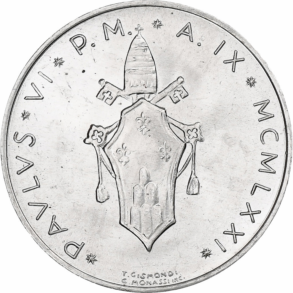 Vaticano, Paul VI, 5 Lire, 1971 (Anno IX), Rome, Alumínio, MS(64), KM:118