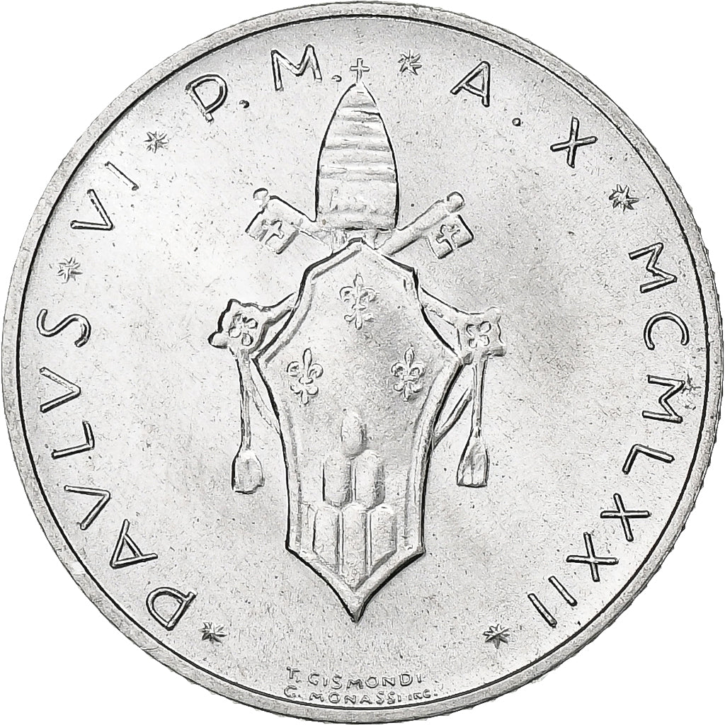 Vatican, Paul VI, 2 Lire, 1972 (Anno X), Rome, Aluminum, MS(64), KM:117