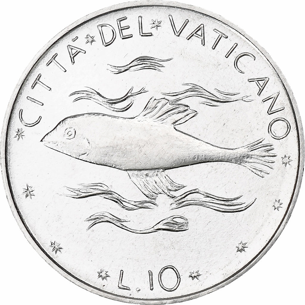Vaticano, Paul VI, 10 Lire, 1972 (Anno X), Rome, Aluminio, SC+, KM:119